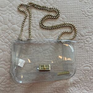 Clear capri Designs shoulder Bag with Gold Chain and accents